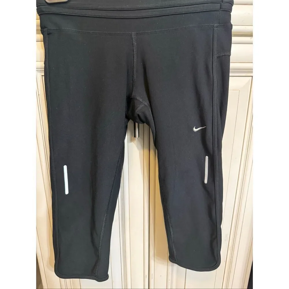 Nike Women's Dri-fit Running Cropped Capri Activewear Leggings Black Small